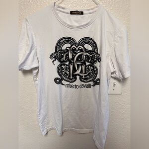 Roberto Cavalli White Tee with Black Graphic